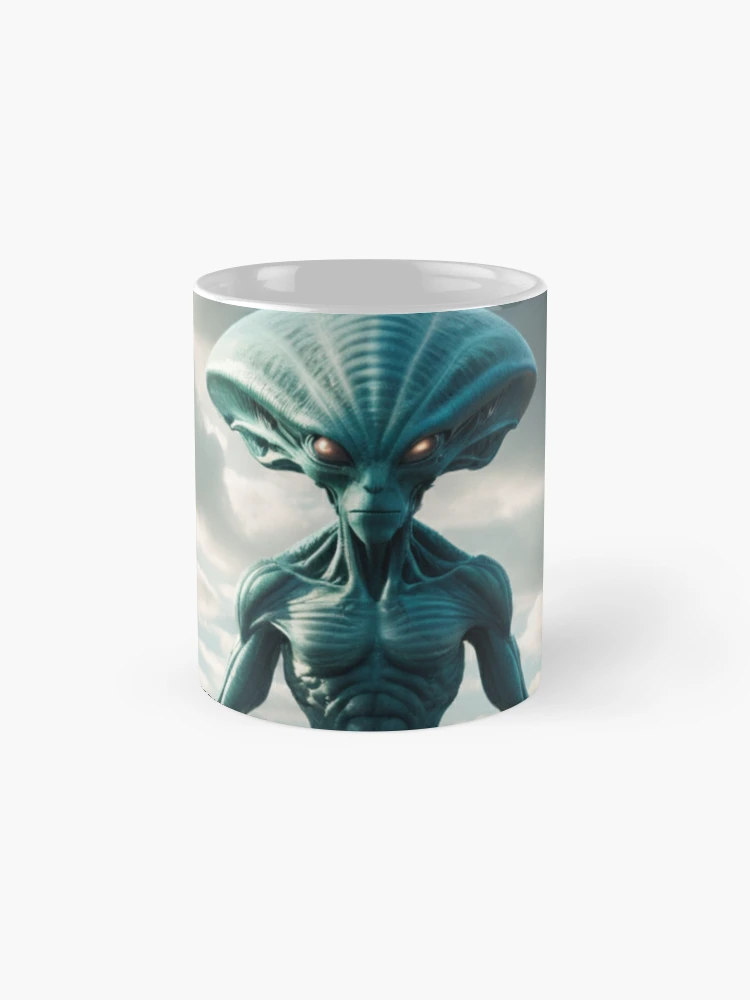 Add some otherworldly intrigue to your coffee routine with the Scary Alien in Front of a Luxurious Palace Coffee Mug—a bold design that blends the extraterrestrial with luxury. - www.lacoo.eu