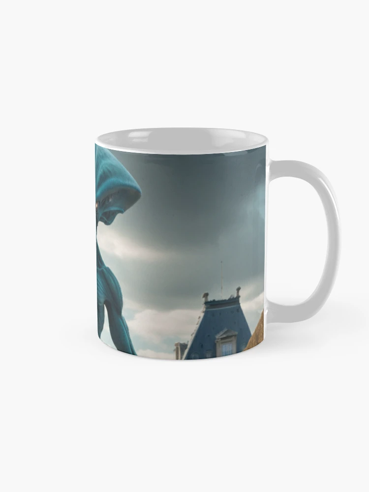 Add some otherworldly intrigue to your coffee routine with the Scary Alien in Front of a Luxurious Palace Coffee Mug—a bold design that blends the extraterrestrial with luxury. - www.lacoo.eu