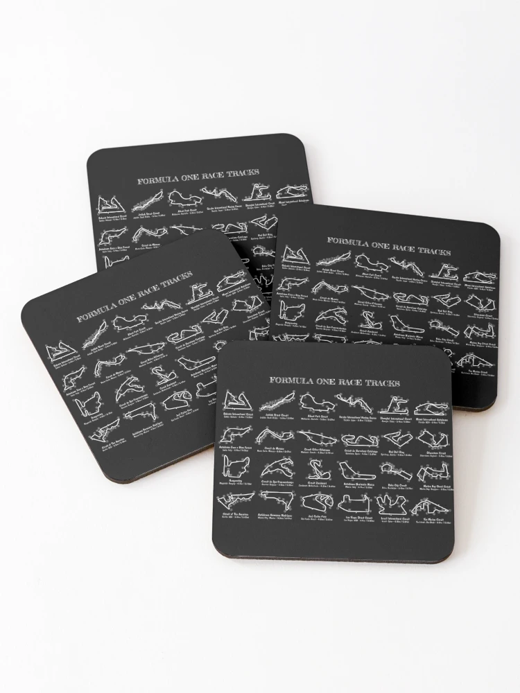 F1 Race Tracks (White Stencil-No Background) Coasters (Set of 4) - www.lacoo.eu