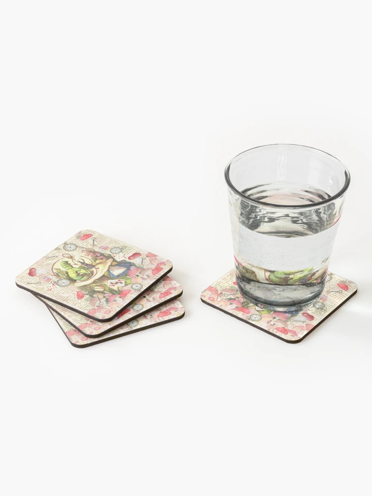 Alice & the Caterpillar Collage - on Vintage Textbook - Alice in Wonderland Coasters (Set of 4) - www.lacoo.eu
