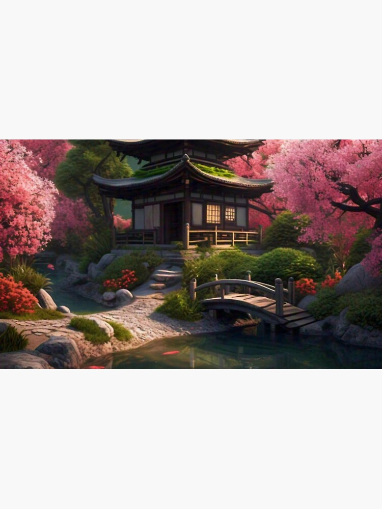 HD 3D Serene Japanese Zen Garden with Koi Pond, Cherry Blossoms, and Wooden Bridge Coffee Mug - www.lacoo.eu