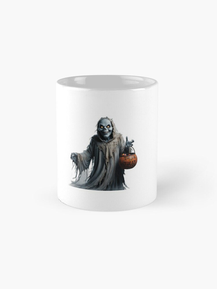 Scary High-Resolution Ghost Illustration with Tattered Robes, Glowing Eyes, and Trick-or-Treat Bucket | Perfect for Halloween Coffee Mug - www.lacoo.eu