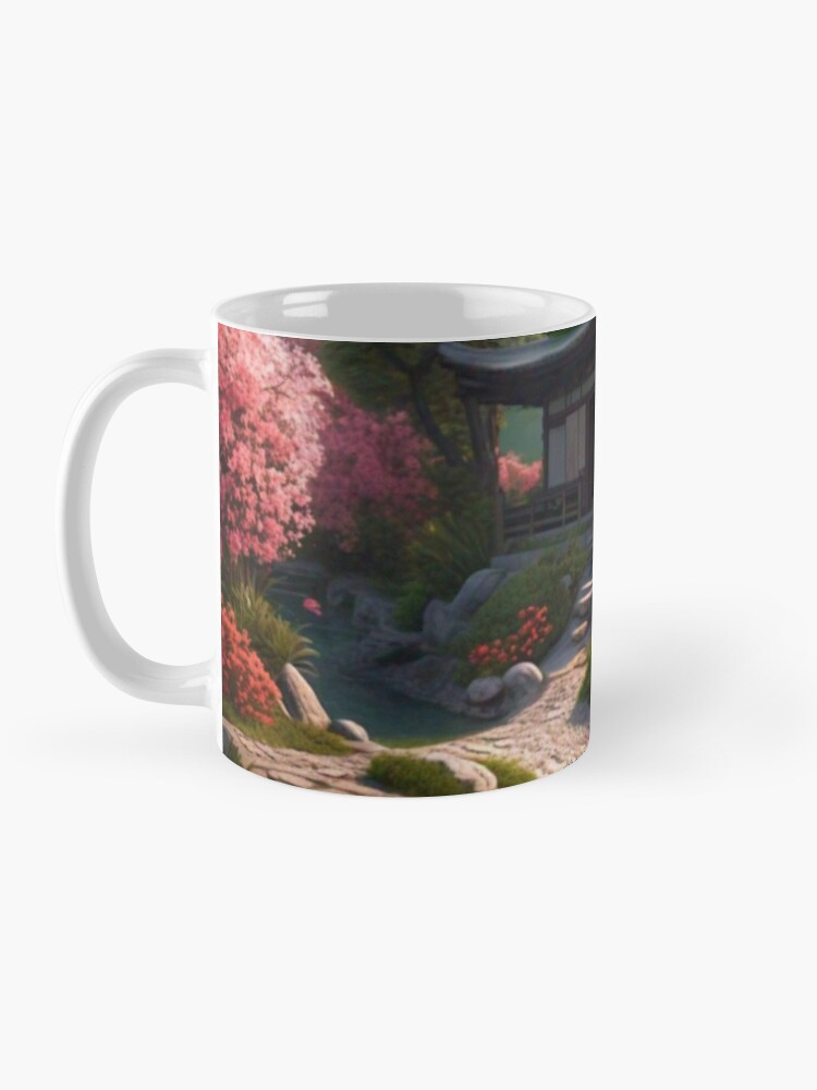 HD 3D Serene Japanese Zen Garden with Koi Pond, Cherry Blossoms, and Wooden Bridge Coffee Mug - www.lacoo.eu