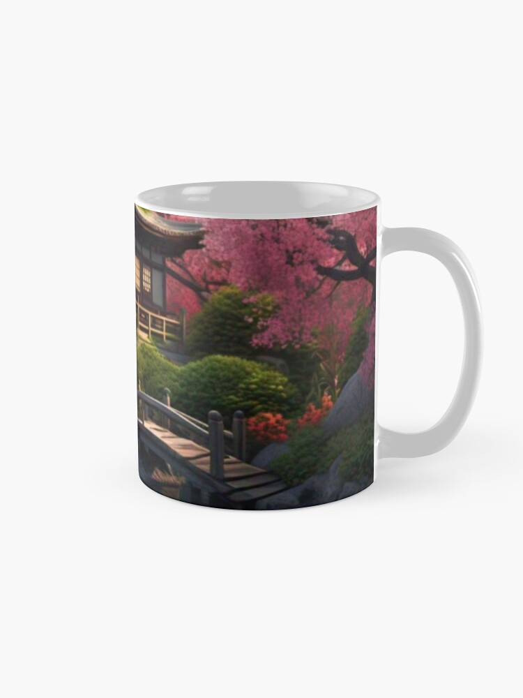 HD 3D Serene Japanese Zen Garden with Koi Pond, Cherry Blossoms, and Wooden Bridge Coffee Mug - www.lacoo.eu