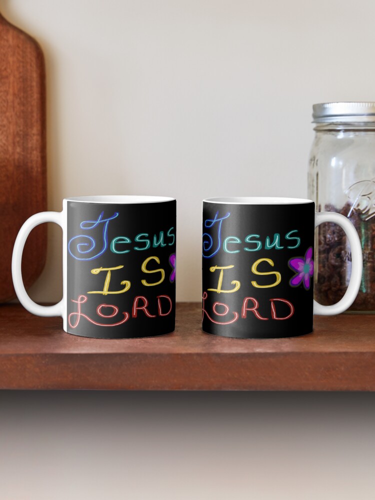 ‘Jesus is LORD’ Colorful Text with Purple Flower Coffee Mug - www.lacoo.eu