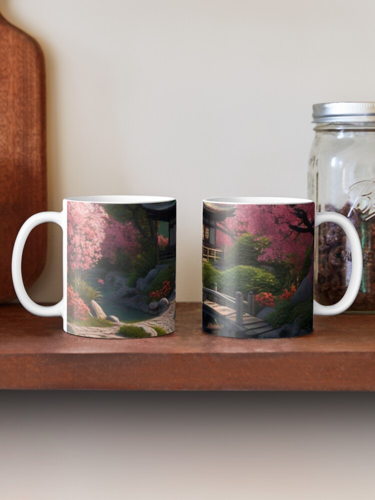 HD 3D Serene Japanese Zen Garden with Koi Pond, Cherry Blossoms, and Wooden Bridge Coffee Mug - www.lacoo.eu