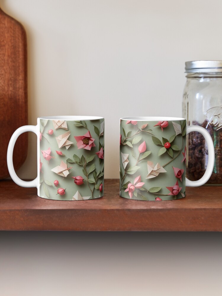 Rose Hip 3D Origami Floral Pattern Coffee Mug - www.lacoo.eu