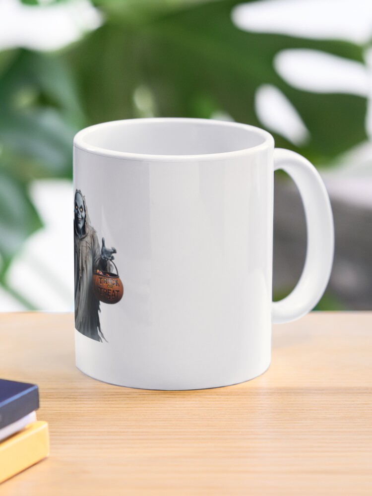 Scary High-Resolution Ghost Illustration with Tattered Robes, Glowing Eyes, and Trick-or-Treat Bucket | Perfect for Halloween Coffee Mug - www.lacoo.eu