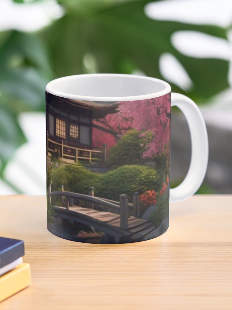 HD 3D Serene Japanese Zen Garden with Koi Pond, Cherry Blossoms, and Wooden Bridge Coffee Mug - www.lacoo.eu