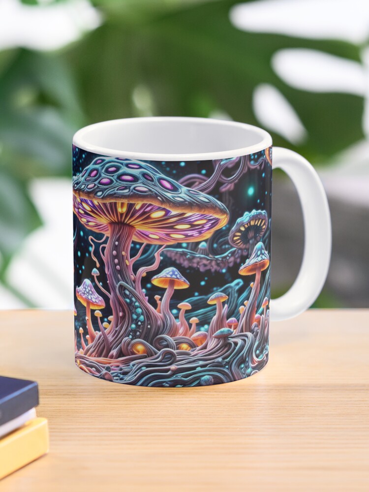 Neon Mushrooms on the Trippy Coffee Mug Coffee Mug - www.lacoo.eu