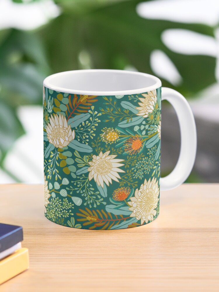 White King Protea Boho Botanical - Greens  Coffee Mug - www.lacoo.eu
