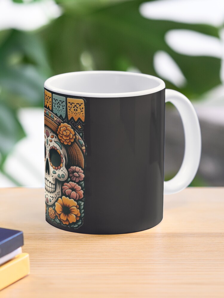Vintage Día de los Muertos Sugar Skull with Marigolds and Papel Picado Coffee Mug - www.lacoo.eu