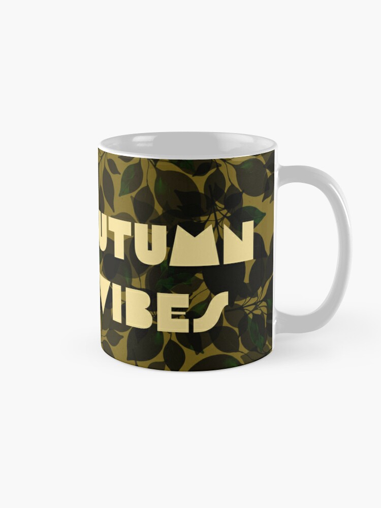"Autumn Vibes" inscription in autumn style. Black ,khaki, ivory. Coffee Mug - www.lacoo.eu